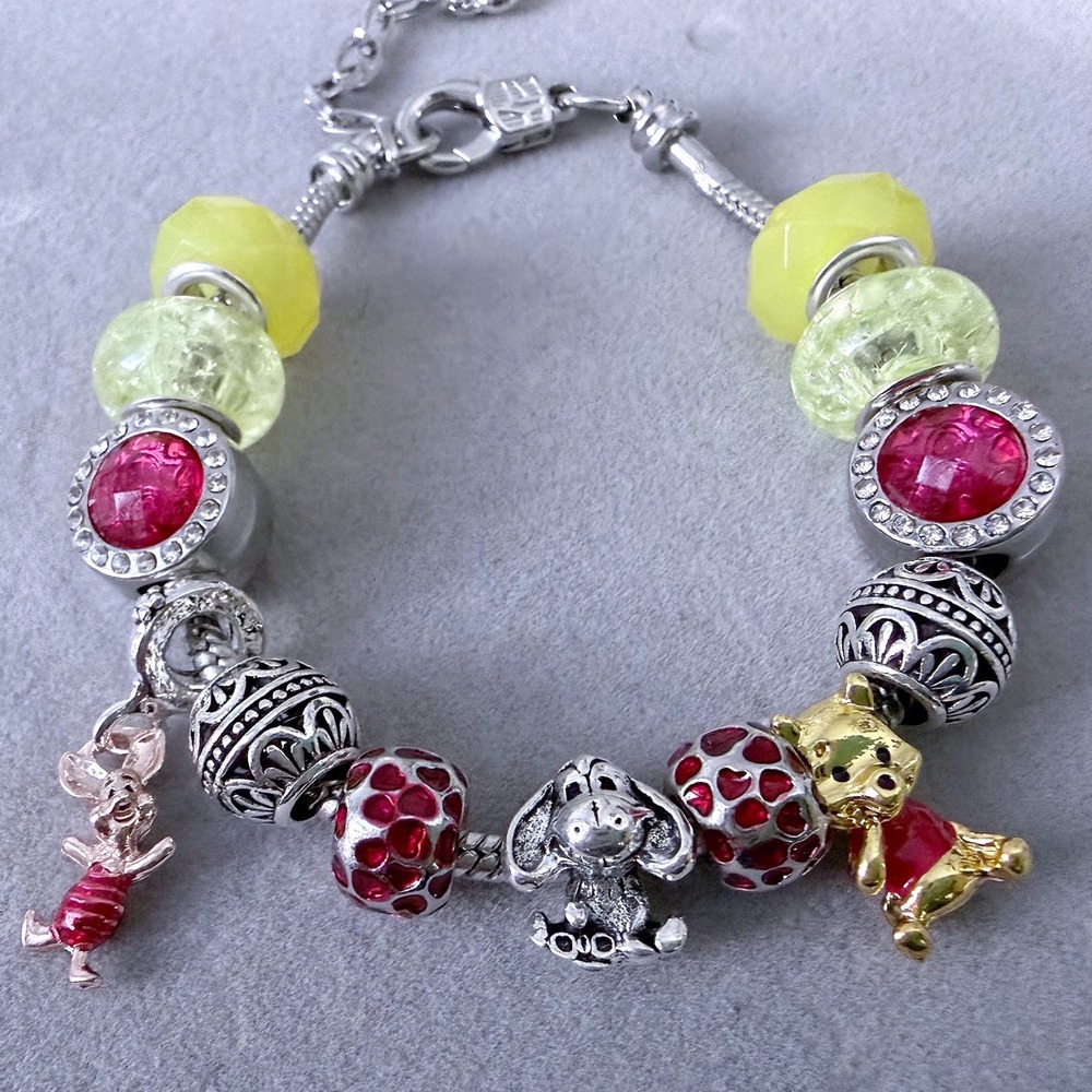 Winnie the Pooh Eeyore Piglet Bead Charm Fits Snake Chain Bracelet